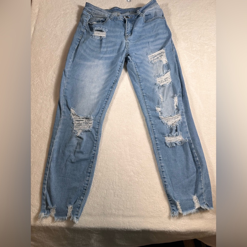 Gently used, Distressed Light Blue Women's Jeans size Large